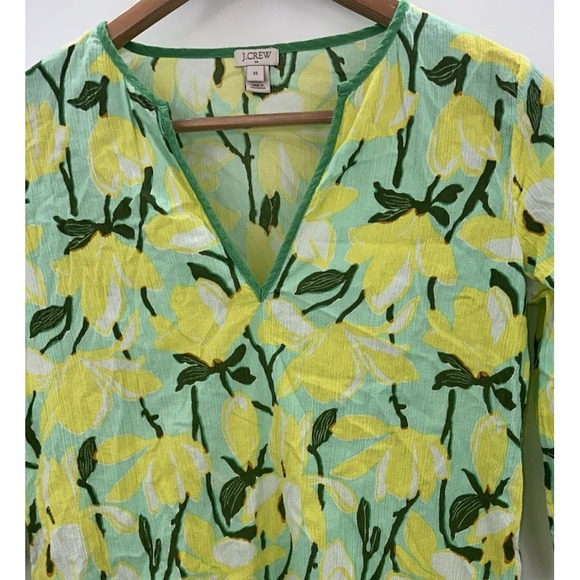 J. Crew Other - J.Crew Womens XS Swim Cover Up Tunic Dress Yellow Green Floral Print Cotton